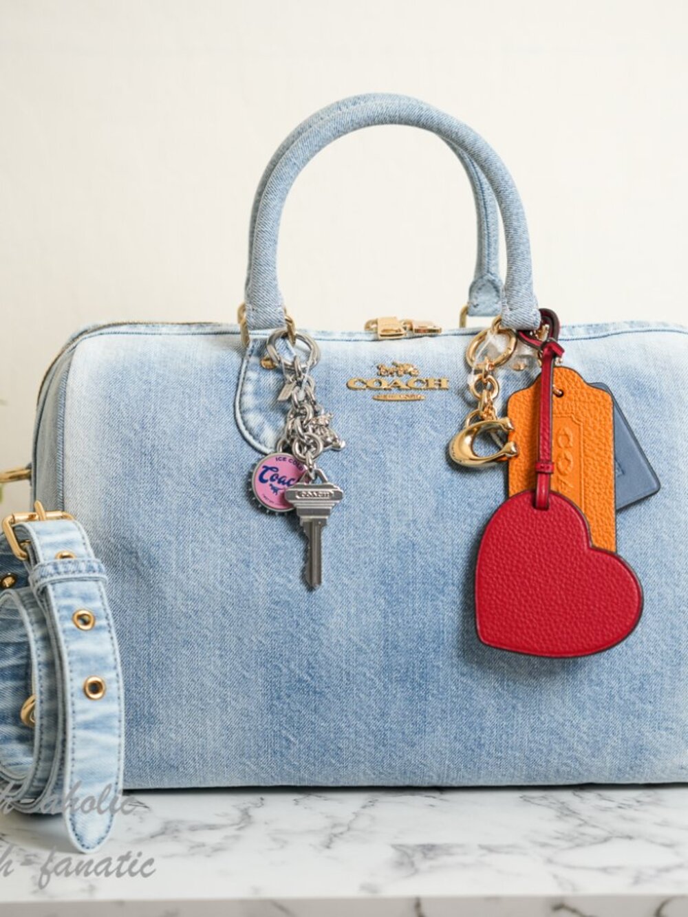 Coach CDY75 Rowan Large Satchel Bag In Loved Denim With Charms Light Indigo NWT - Picture 7 of 16